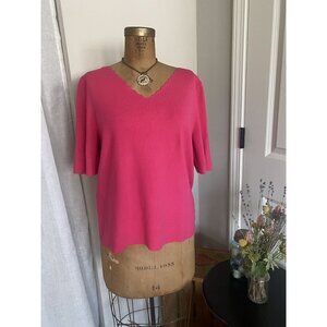Talbots Hot Pink Knit Scallop Trim V-Neck Top XL